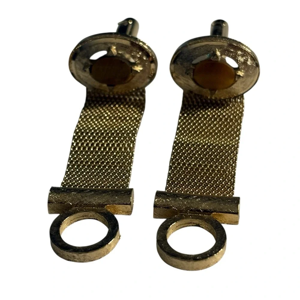 Dante Tiger's Eye Wrap Around‎ Mesh Cufflinks Brown Stone Gold Tone Vintage Oval